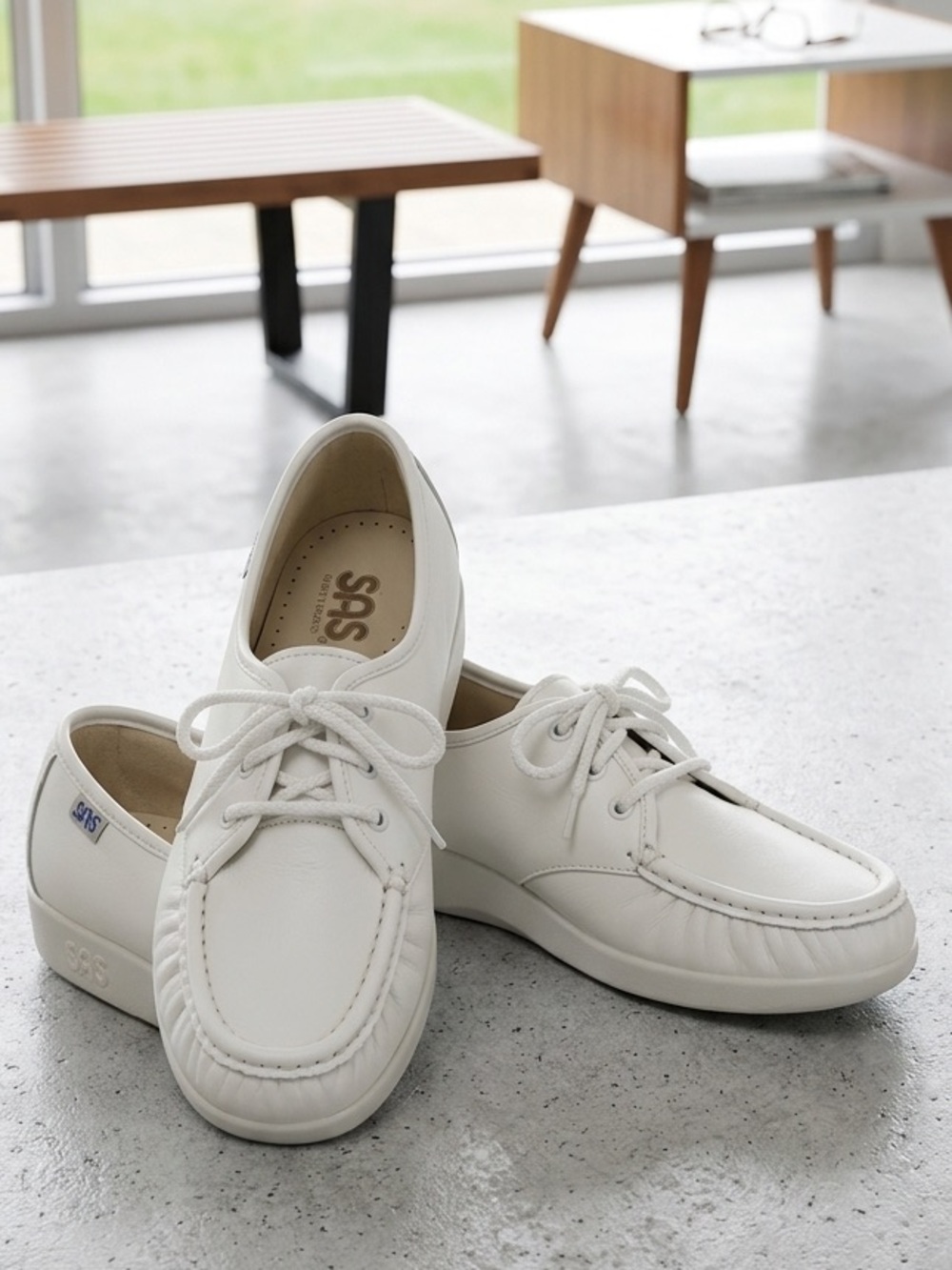 SAS Siesta Women’s White Leather Oxford Work Shoes Size 7